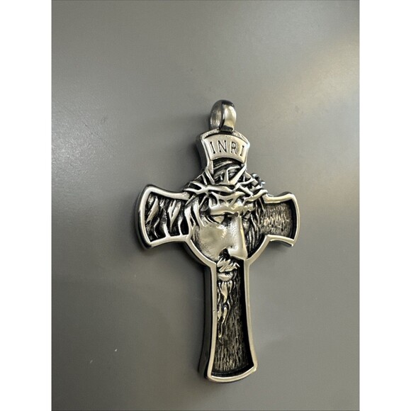 Jesus Cross Pendant Stainless Steel 24 Inch Chain Necklace Christ Vintage - Picture 3 of 6